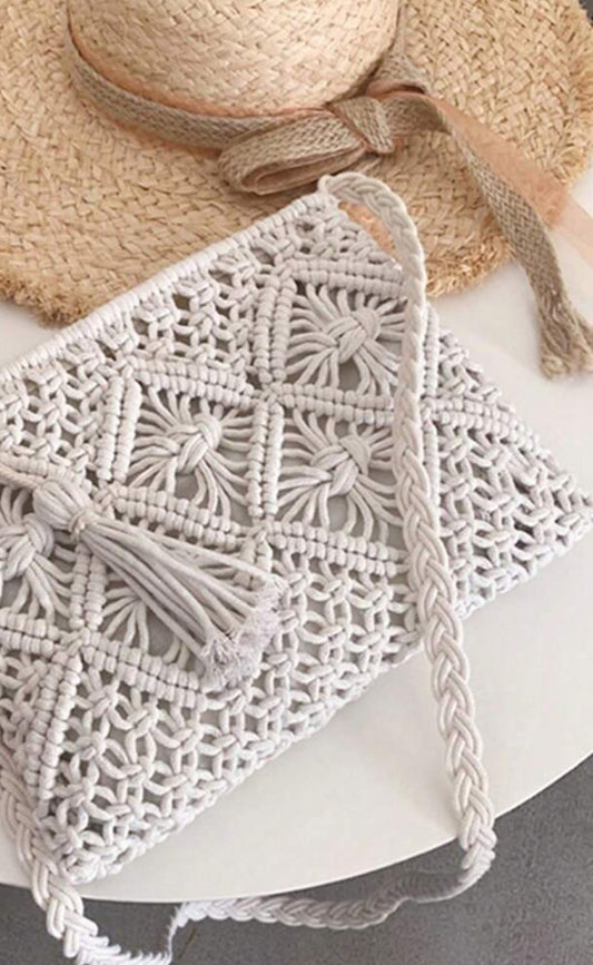 sand macrame cross body