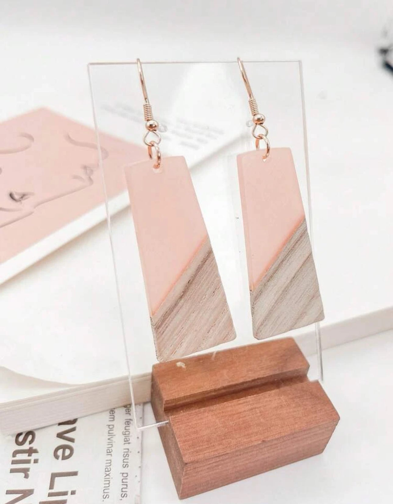 pink coral & driftwood earrings