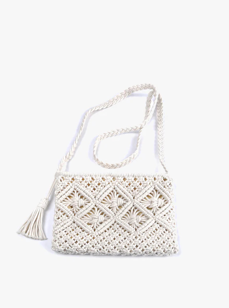 sand macrame cross body