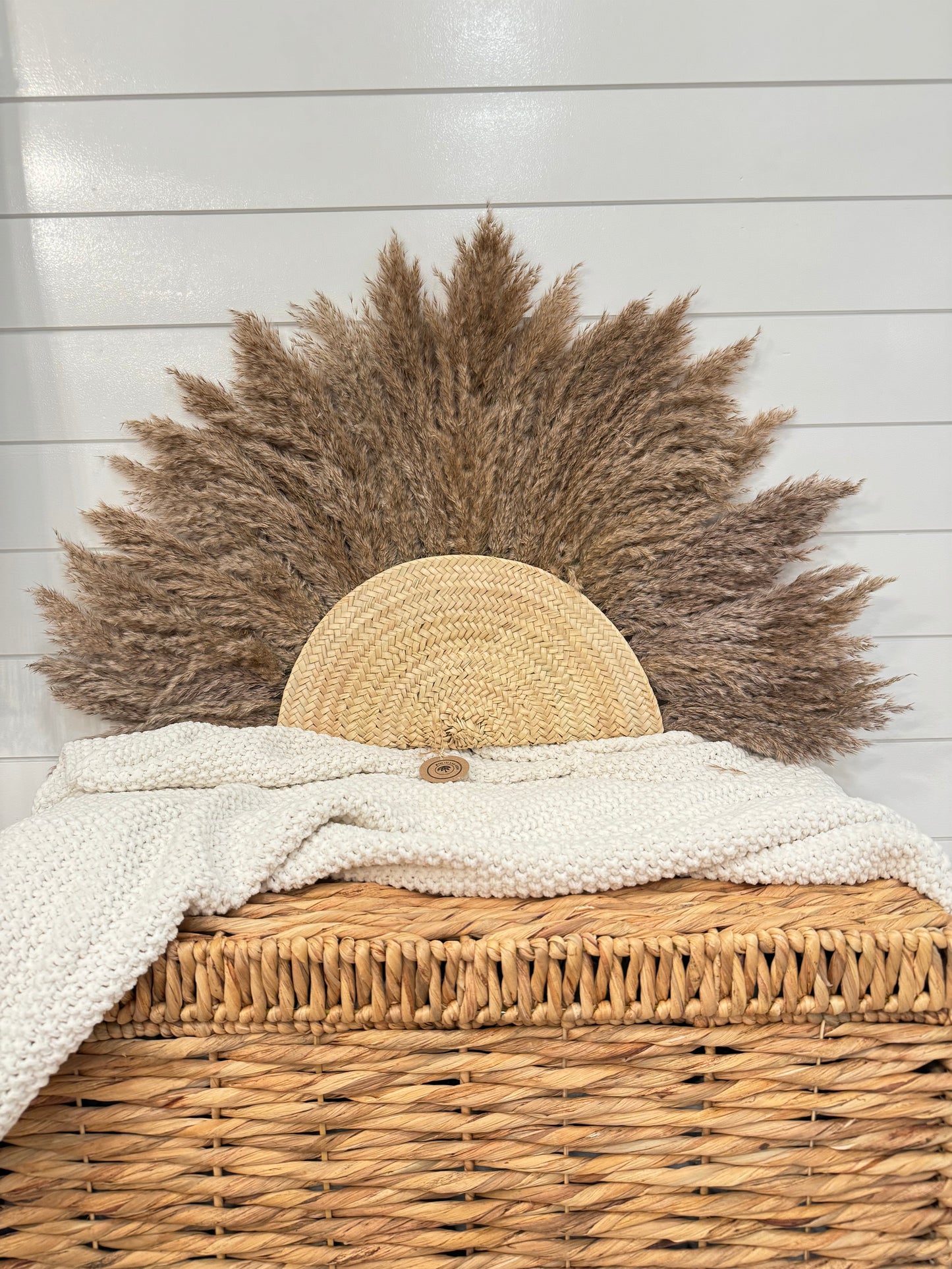 1/2 eclipse rattan feathered wall hanging