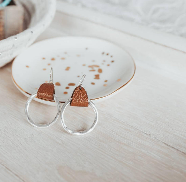 hammered brass & leather earrings