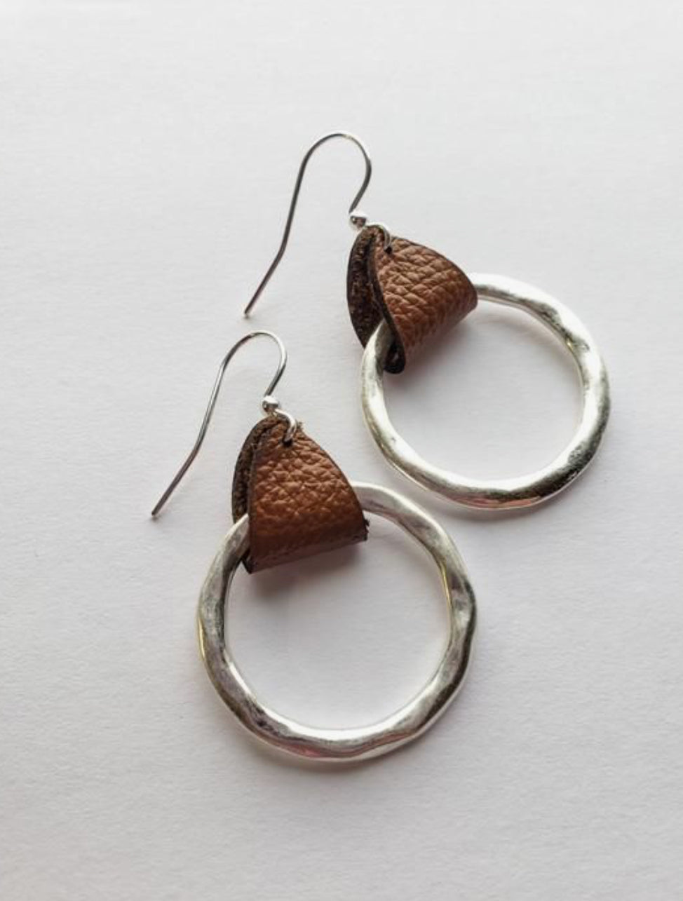 hammered brass & leather earrings