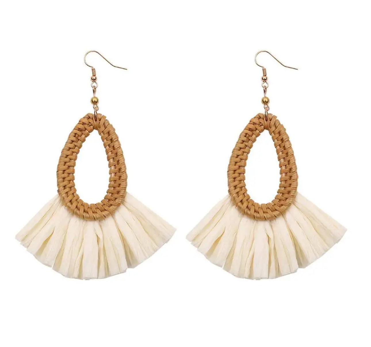 rattan & raffia drop fan earrings