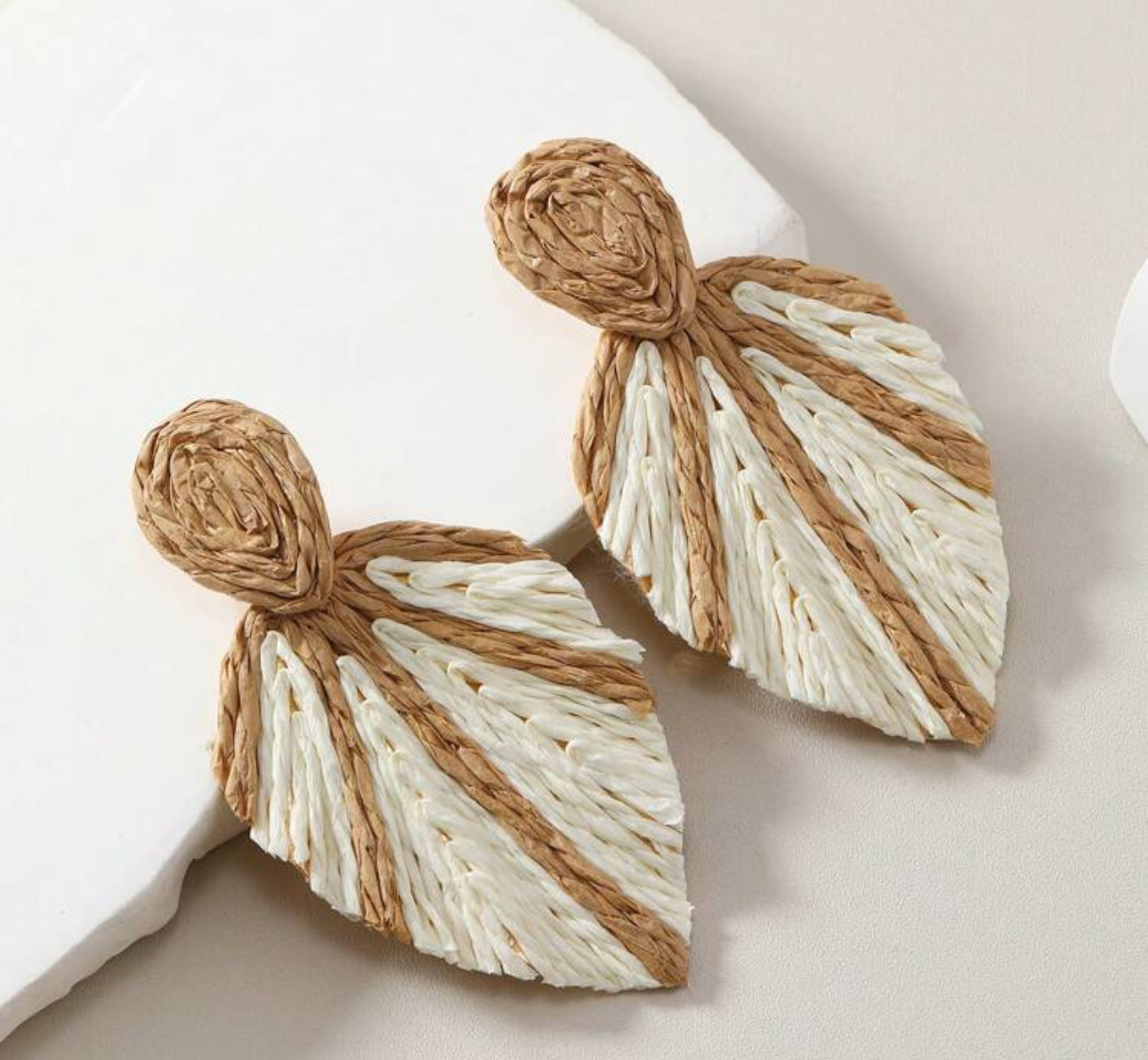 woven rattan leaf earrings