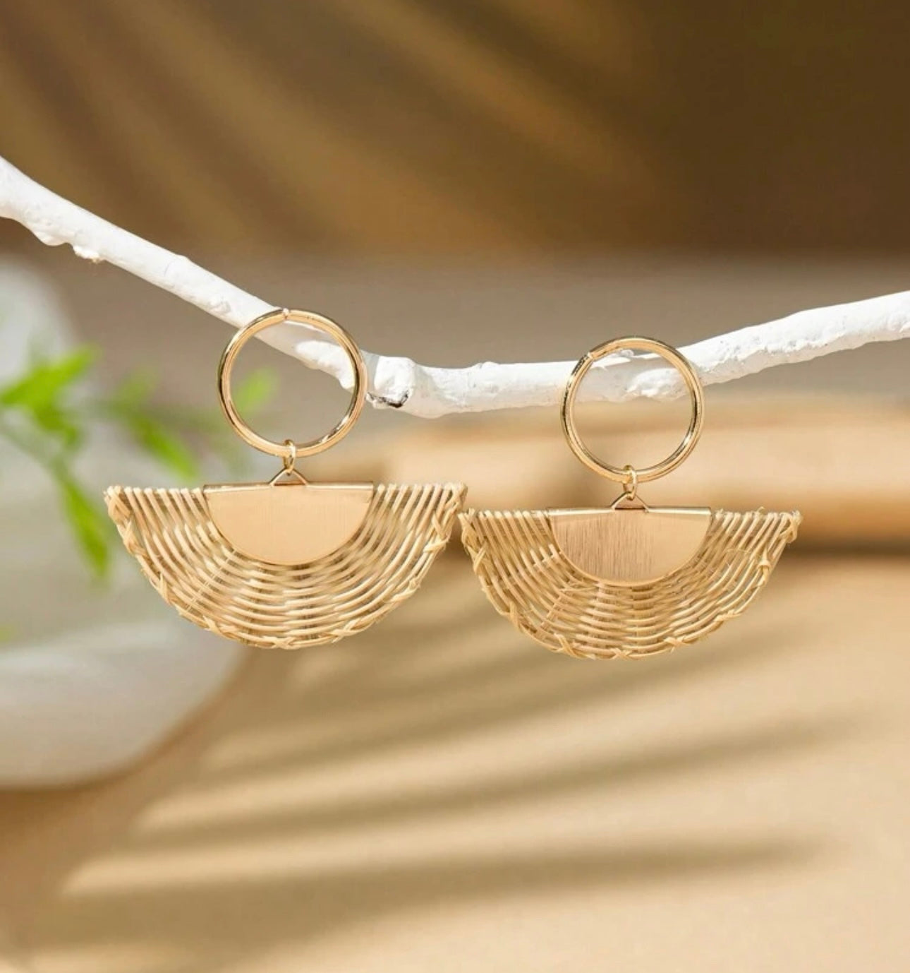 rattan fan earrings