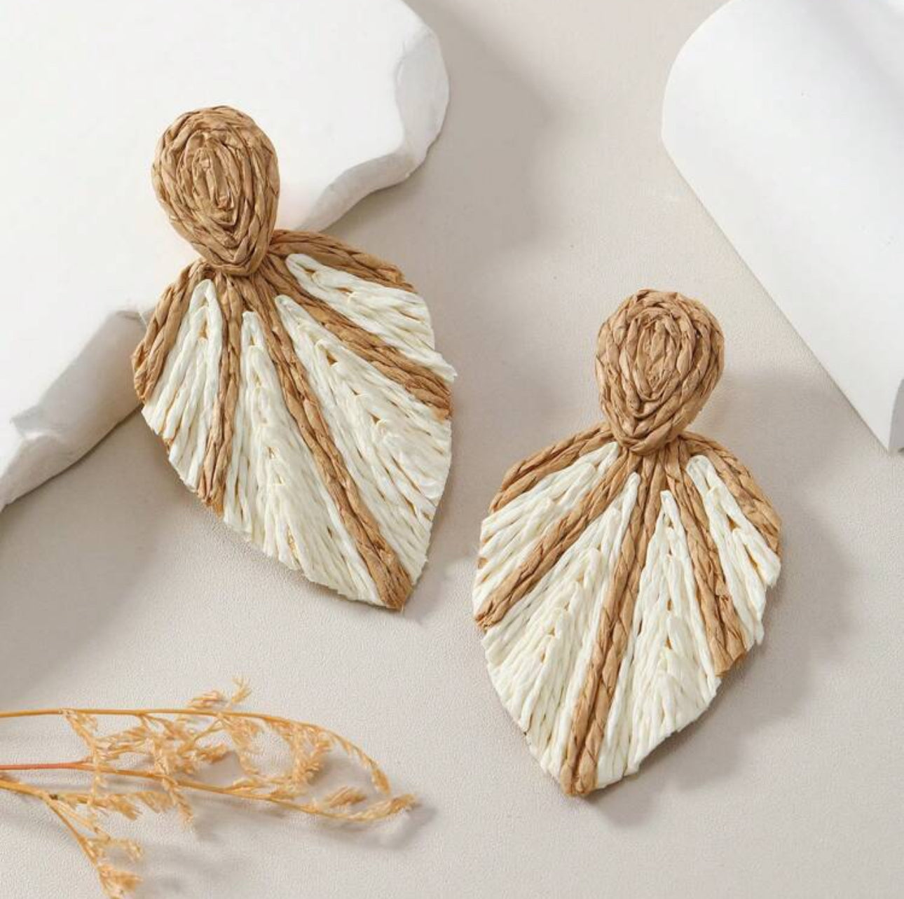 woven rattan leaf earrings