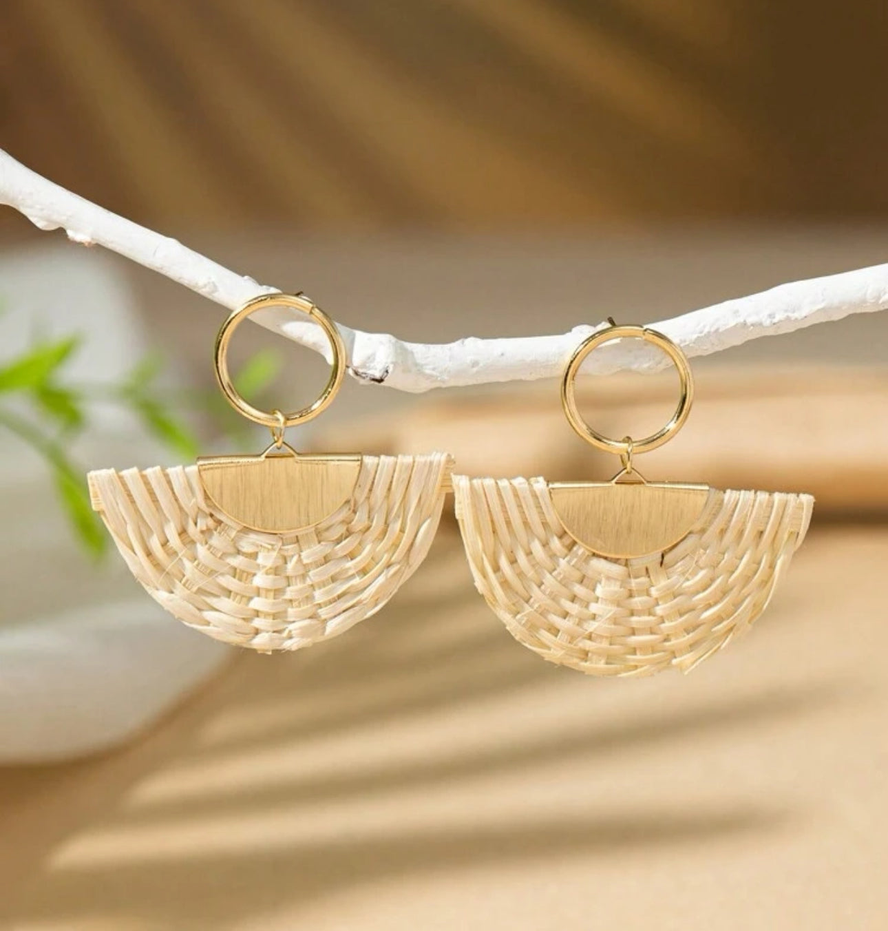 rattan fan earrings